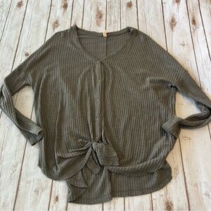 Olive Green Button-Front Women's Top